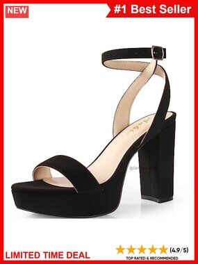 Women's Platform Heels 4 Inch Chunky Block Heel Open Toe Ankle Strap Sandal
